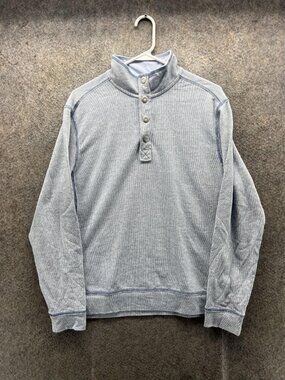 Tommy Bahama Sweatshirt Mens Small Gray Henley Mock Neck Knit Pullover Casual